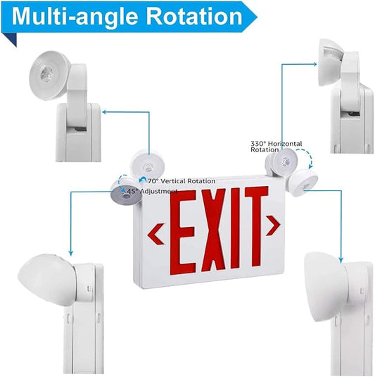 2 Pack Red Led Exit Sign with Emergency Lighting Battery Backp -Two LED Adjustable Head -120V/277V-UL Listed-Exit Lighting -Dual LED Lamp ABS Fire Resistance for Power Failure.