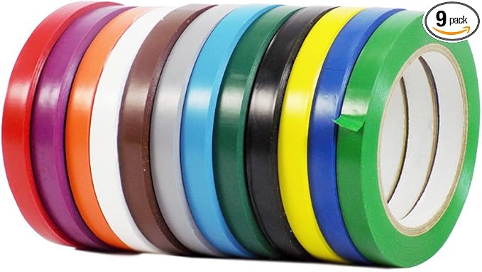 WOD VTCP366 Rainbow Pinstriping Dance Floor Vinyl Tape, 3/4 inch x 36 yds. (Pack of 9) Marking Tape for School Gym, Warehouse, Parking Spaces and More