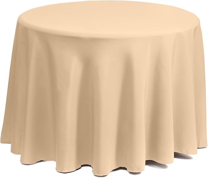 Gee Di Moda Round Tablecloth - 132 Inch Beige Round Table Cloth for 72 to 96 Inch Round Tables - Heavy Duty Washable Fabric - for Buffet Table, Holiday Party, Dinner, Wedding & Baby Shower