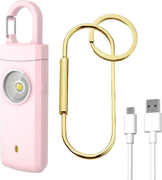 Self Defense USB Rechargeable Alarm,130 dB Loud Siren with LED Strobe Light,Keychain Design for Easier Carrying, Personal Alarm for Women, Children, Elderly. (Pink)