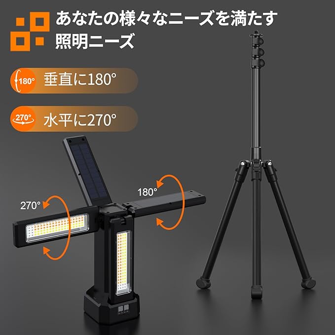 13200mAh Rechargeable Solar Work Light with Folding Stand Support and Portable Carrying Bag, 8000 Lumen Stepless Dimmable, 4 Lighting Modes, White/Warm/Warm White (Black(Remote))
