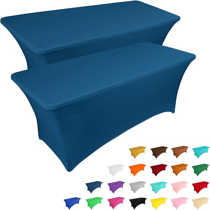 IVAPUPU 2 Pack 6FT Table Cloth for Rectangular Fitted Events Stretch Jean Color Table Covers Washable Cover Spandex Tablecloth Protector for Party, Wedding, Cocktail, Banquet, Festival