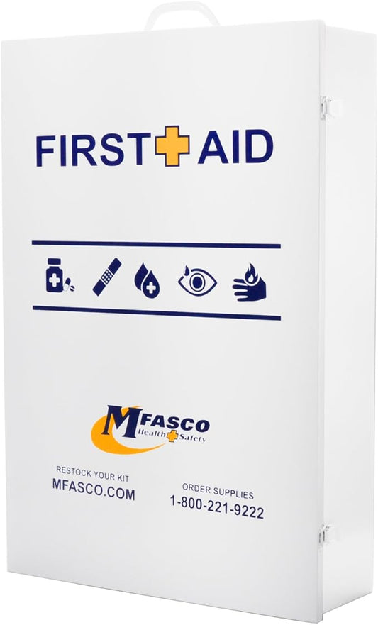 MFASCO Metal First Aid Cabinet with Door Pouch - Wall Mountable Workplace Industrial Safety Kit, Empty Large 5-Shelves Storage with Label - 28.75 x 19.5 x 6.25 Inches, ANSI Z308.1-2015 Type I & II