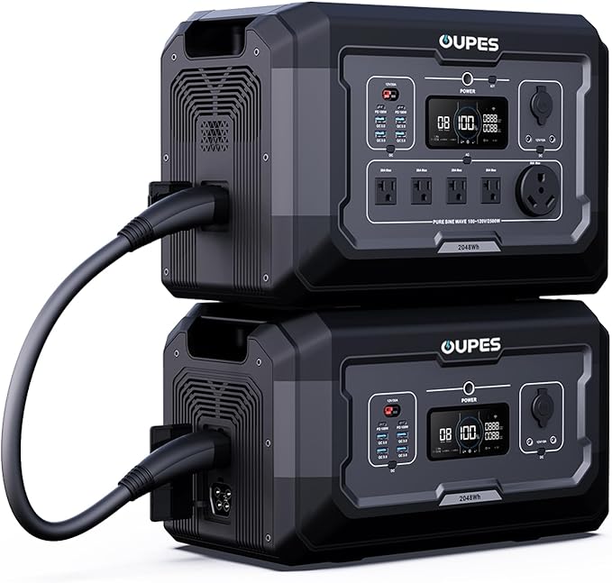 OUPES Mega 2 2500W Portable Power Station with 2048Wh B2 Smart Extra Battery, Up to 4096Wh Lifepo4 Home Battery Backup with Expandable Capacity, Solar Generator for Home Use, Blackout, Camping, RV