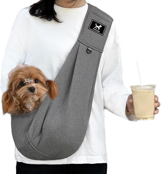 Dog & Cat Carrier Sling, Adjustable Soft Padded Shoulder Puppy Carrier, Hands-Free Dog Carrier Bag with Double Safety Buckles Premium Material for Outdoor Travel, Dark Gray, L