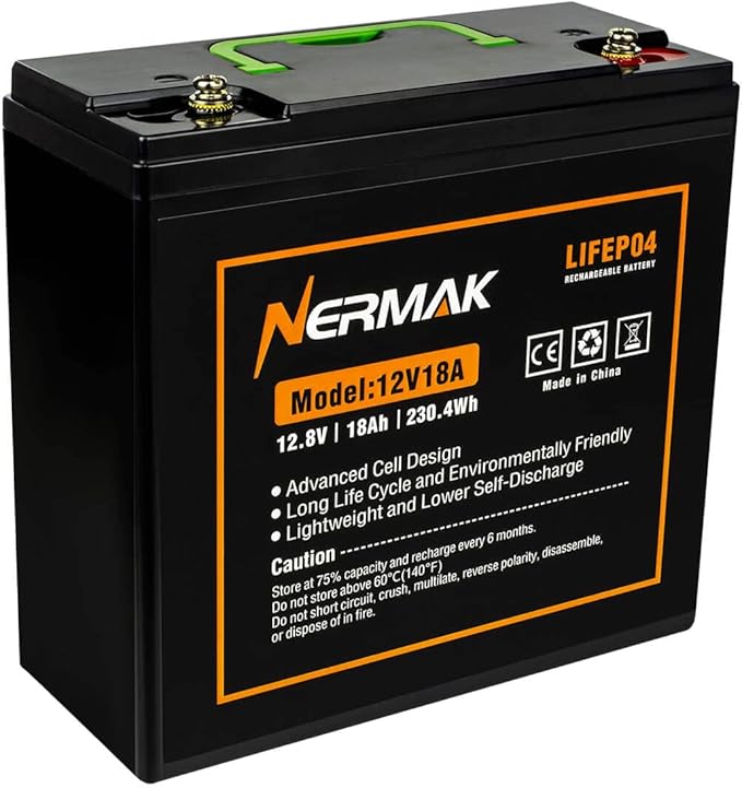 12V 18Ah Lithium LiFePO4 Deep Cycle Battery, 2000+ Cycles Lithium Iron Phosphate Rechargeable Battery for Solar Power, UPS, Lighting, Marine, Scooters, Fish Finder and More, Built-in 20A BMS