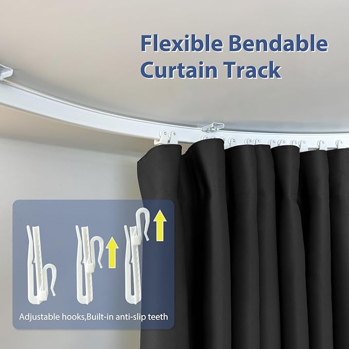 Room Divider Ceiling Mounted Curtains Track Sets Extra Wide Blackout Curtain Flexible Tracks for Bedroom Privacy Partition Separator,1 Panel Black Drape and White Rail, W15 x H10ft