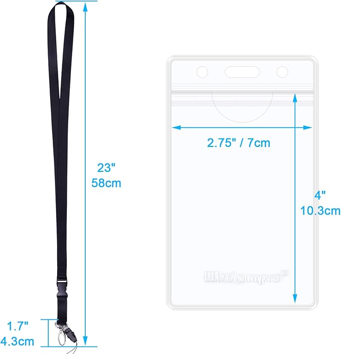 Cruise Lanyard Badge Holder, Wisdompro Vertical 2-Sided 2 Card Slot Waterproof Clear PVC ID Tag Holder with Ziplock and 20.8’’ Heavy Duty Detachable Neck Strap - 2 Set, Black/Blue