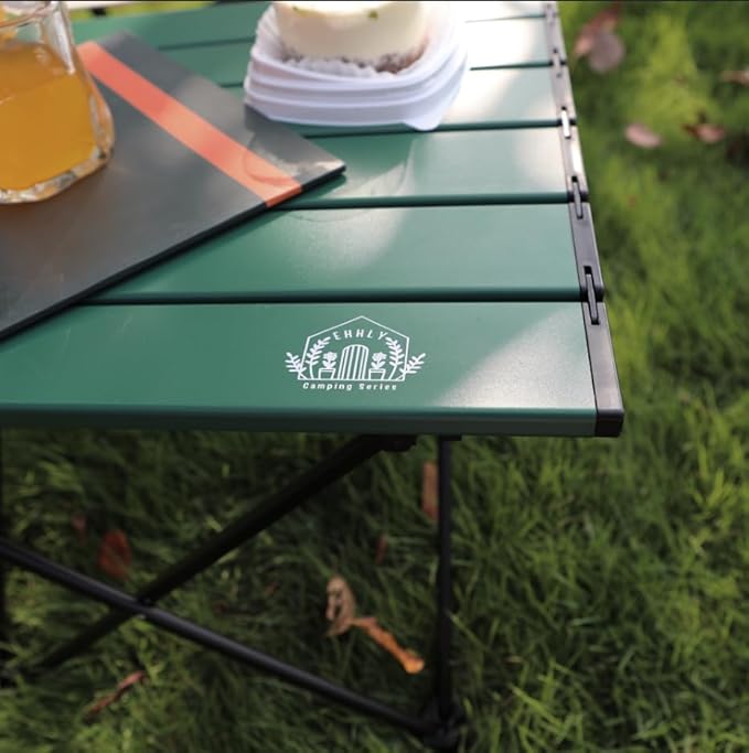 EHHLY Portable Folding Camping Table, Large Compact Aluminum Beach Picnic Table, Lightweight Collapsible Outdoor Camp Tables That Folds & Rolls Up, Beach Gear Essentials Camp Accessories, Sylvan Green