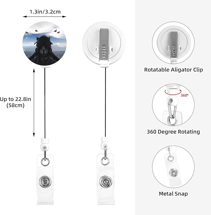 Fighter Pilot Badge Reels Retractable Badge Holder with Clip for Id Name Tag Office Worker Student Teacher Nurse Doctor