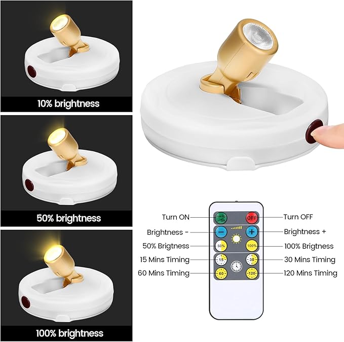 Wireless Spotlight Battery Powered, LED Picture Light with Remote, Accent Spot Light for Plant Tree Indoor, Dimmable Puck Lights, Stick Display Uplighting for Wall Decor Painting Dartboard Art Photo