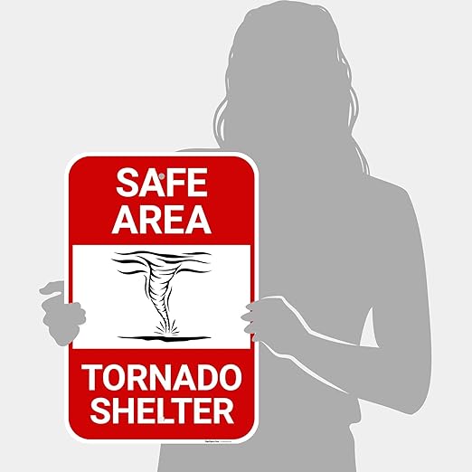 Safe Area Tornado Shelter Sign, 12x18 Inches, 55 mil Thick HDPS (high Density polystyrene), Made in USA by Sigo Signs