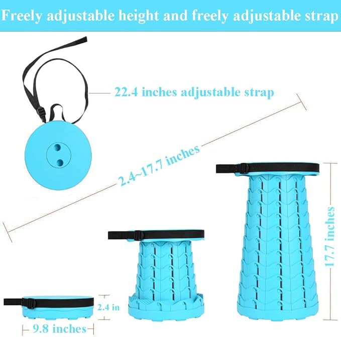 Fishboy Upgraded Collapsible Stool, 400lbs Max Weight, Lightweight But Sturdy, Portable Retractable Folding Telescoping Foldable Camping Stool for Adults Outdoor Fishing Hiking BBQ
