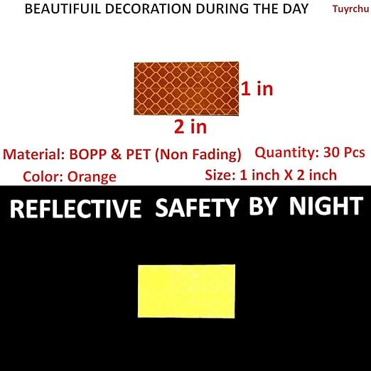 Orange Reflective Stickers 1 inch X 2 inch, Outdoor Waterproof High Visibility Warning Safety Adhesive Reflector Tape (30 Pcs)