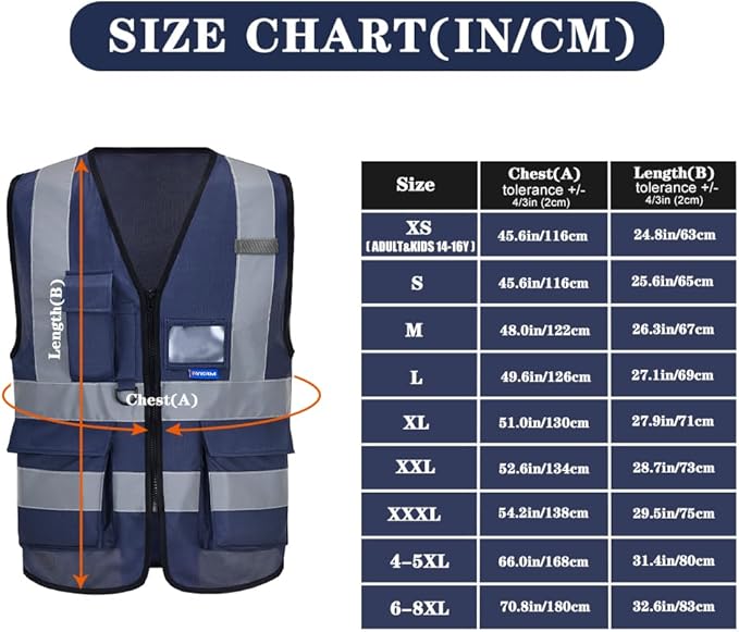 6XL 7XL 8XL navy amazon safety vest for man