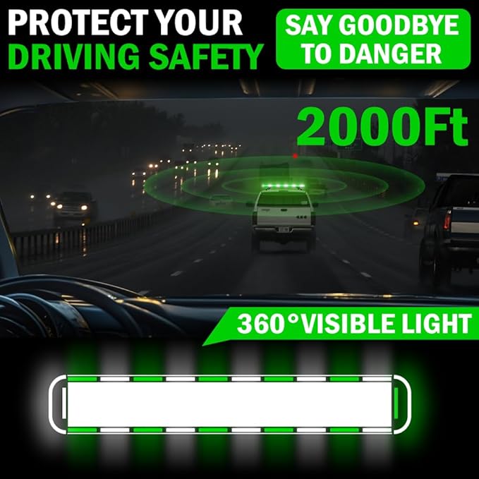 ASPL 46 inch 220 LED Rooftop Low Profile Strobe Light Bar Emergency Warning Beacon Car Hazard Flashing Construction Roof Lights Bars for Trucks Tow Automotive Construction Vehicle (Green/White