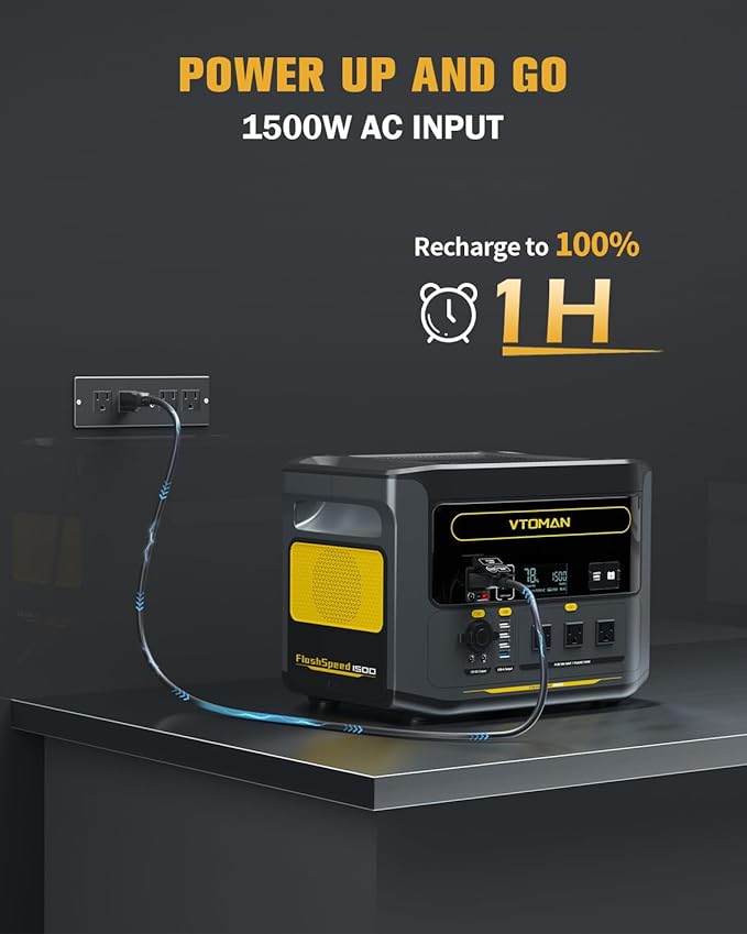 VTOMAN FlashSpeed 1500 Portable Power Station with 200W Pro Solar Panel, 1548Wh LiFePO4 Solar Generator, 1 Hour Fast Charge, 1500W AC Output for Off-Grid, Camping, RV and Home Backup, Emergencies
