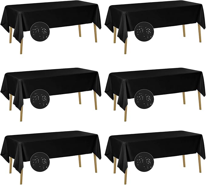 Fokitut 6 Pack Waterproof Rectangle Tablecloth, 60x120 Inch,Stain Resistant and Wrinkle Polyester Table Cloth, Fabric Table Cover for Kitchen Dining, Wedding, Party, Holiday Dinner-Black