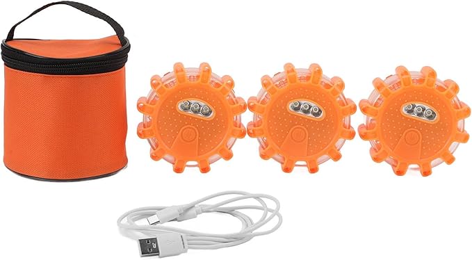 LED Road Emergency Light, 3 Pack Magnetic Warning Lights with 9 Modes 850mAh Battery Type C Charging Emergency Flares for Vehicles