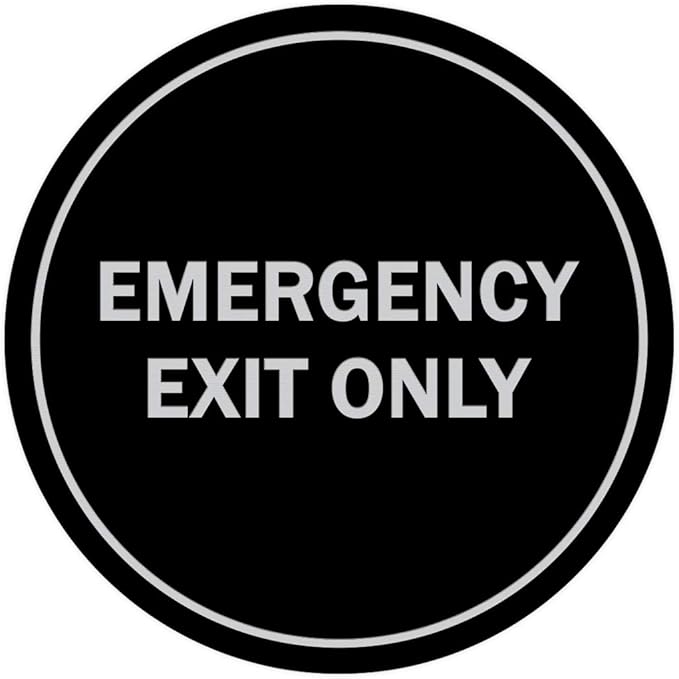 Signs ByLITA Circle Emergency Exit Only Sign (Black/Silver) - Medium 1 Pack