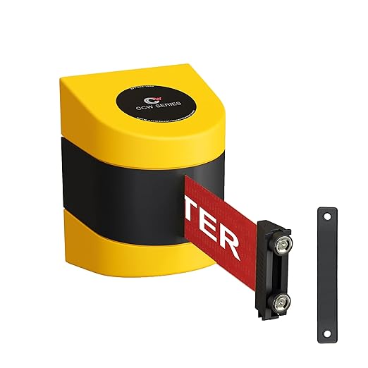Crowd Control Warehouse - CCW Series WMB-230 Magnetic Wall Mount Retractable Belt Barrier - 30 Foot Belt, Red with"Caution - DO NOT Enter" White Letters Belt with Yellow ABS Case