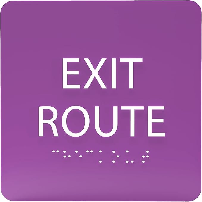 6" X6" Exit Route Sign - ADA Compliant Tactile Graphics Grade 2 Braille Text Acrylic Wall Signs - Building Fire Safety, Visibility, Emergency Response, Evacuation Door Sign