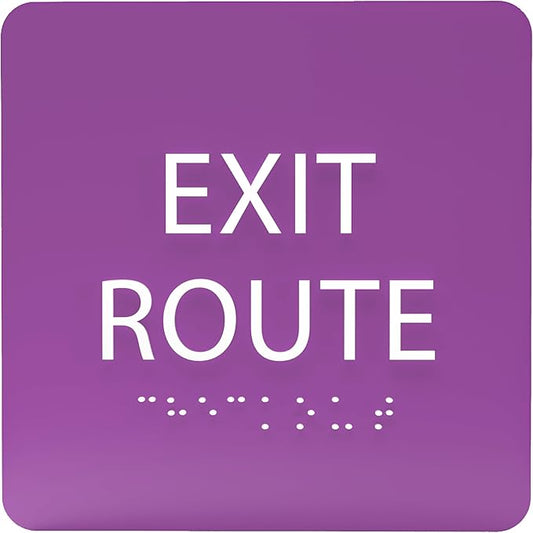 6" X6" Exit Route Sign - ADA Compliant Tactile Graphics Grade 2 Braille Text Acrylic Wall Signs - Building Fire Safety, Visibility, Emergency Response, Evacuation Door Sign
