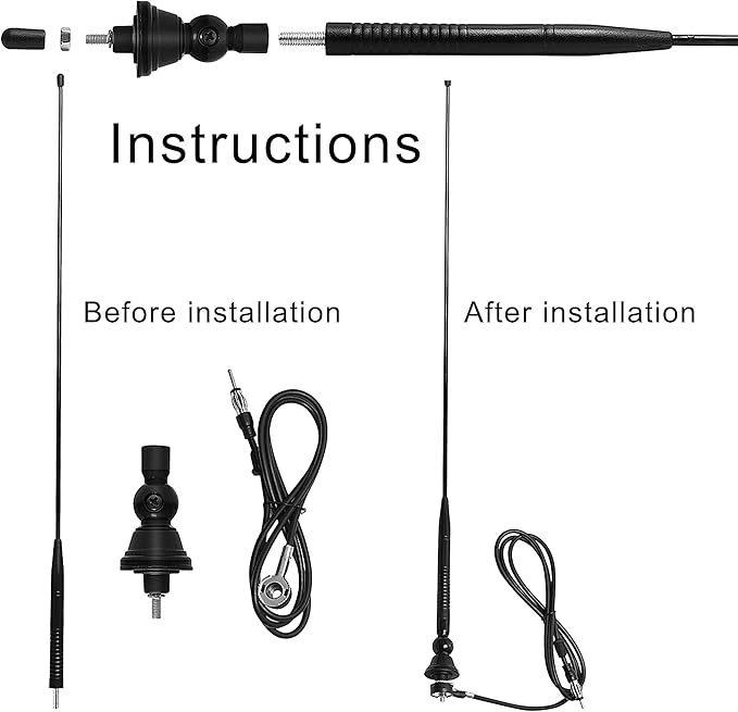 ASOOLL Black Boat Marine Radio Antenna FM AM Aerial 26.5 inch for Car Turk ATV UTV Yacht Tractor RV