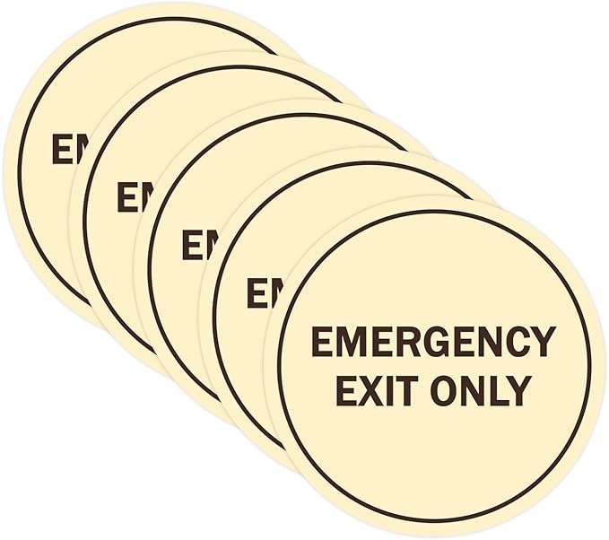 Signs ByLITA Circle Emergency Exit Only Sign (Ivory/Dark Brown) - Small 5 Pack