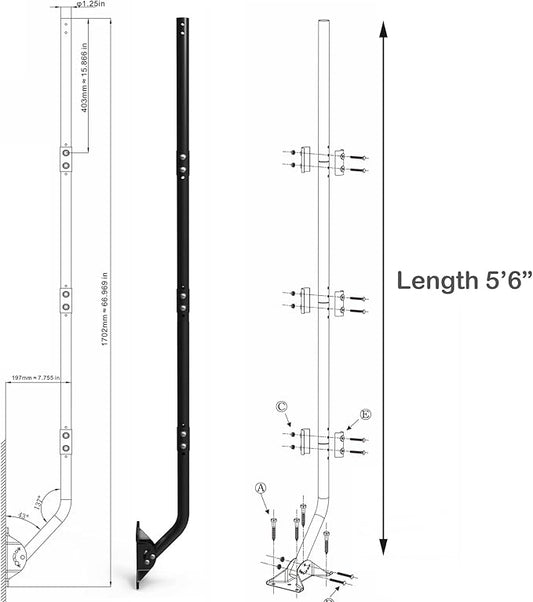 PIBIDI Adjustable Outdoor Antenna & Weather Station Mounting Pole Universal Mount Brackets - Easy Installation, Solid Structure, Weather Proof (1 1/4" Diameter, 5' 6" Arm Length)