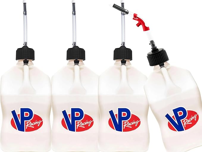 VP Racing Utility Container 5.5 Gallon - 4 Pack With 4 Deluxe Hoses and a Get Bent Hose Bender (White, 4 Pack)