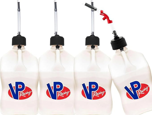 VP Racing Utility Container 5.5 Gallon - 4 Pack With 4 Deluxe Hoses and a Get Bent Hose Bender (White, 4 Pack)