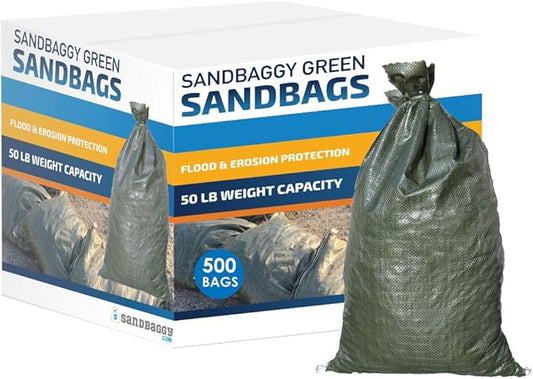 Sandbaggy - Heavy Duty Empty Sandbags For Flooding (14" X 26") - Poly Sand Bags - Flood Barrier, Weight, Construction, Earth Bag Homes - Reusable, UV Resistant - Tie Strings Attached (500 Bags)