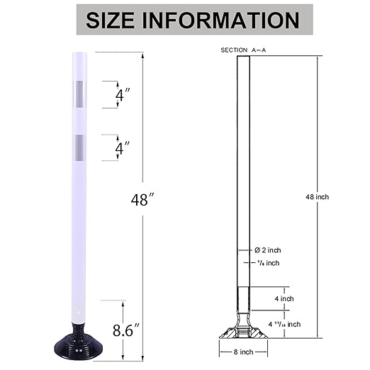 OrangeStar 8 Pack Delineator Post 48" White Traffic Delineator Cones with Fixable Base for Road Safety, Parking Lots
