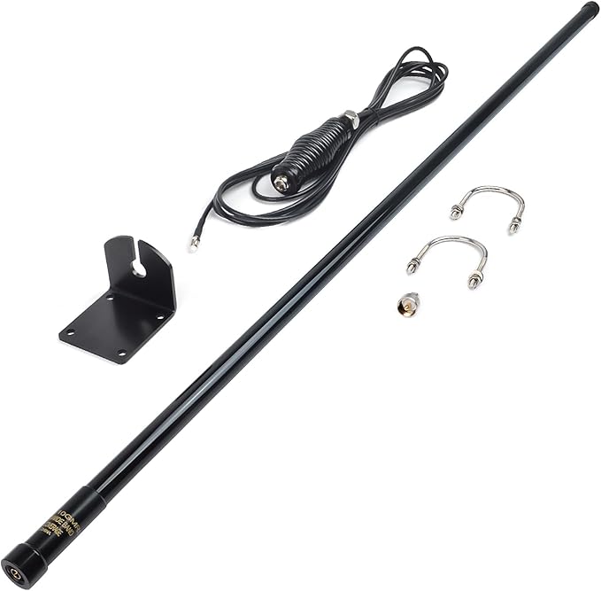 GMRS Outdoor Fiberglass Antenna, 462-467Mhz 43.3In Base Antenna with 5Meter(16.4ft) RG58 Coax Cable and L Shape Bracket Spring for Baofeng Kenwood Midland Yaesu Icom Motorola Mobile Radio