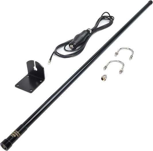 GMRS Outdoor Fiberglass Antenna, 462-467Mhz 43.3In Base Antenna with 5Meter(16.4ft) RG58 Coax Cable and L Shape Bracket Spring for Baofeng Kenwood Midland Yaesu Icom Motorola Mobile Radio