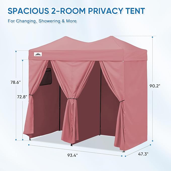 EAGLE PEAK Outdoor Changing Room 8x4, 2 Room Pop Up Portable Changing Room, Sun Shelter, Pop Up Changing Tent for Beach or Pool,Portable Dressing Room for Photoshoots (Pink)