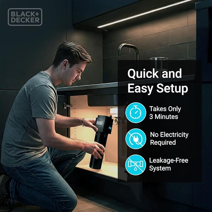 BLACK+DECKER Undersink Water Filter 10’’ | Reduces CHLORAMINE,Chlorine, Lead, PFAS, Bad Taste, Odor | Under Counter Water Filter Direct Connect to Kitchen Faucet | NSF/ANSI 42 Certified | 1 year