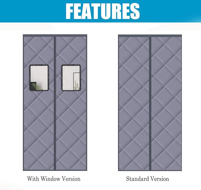 Magnetic Thermal Insulated Blackout Door Curtain Storm Wind Fleece Insulation Curtian Magnetic Screen Door with Thermal Noise Reduce Brown with Window Style 2 66"x86" Inch