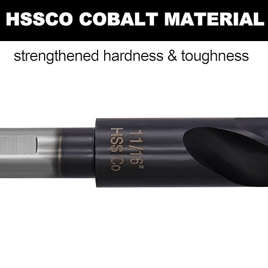 11/16 Drill Bit for Metal and Hardened Steel, 1/2 Inch Reduced Shank M35 Cobalt HSS Twist Heavy Duty Drill Bits, with Index Storage Case
