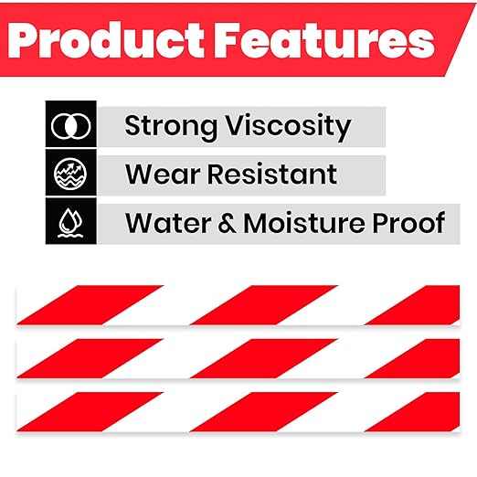 ADHES Hazard Tape Safety Warning Red White Stripe PVC Self Adhesive Caution Tape, for Floor Marking, Walls, Pipes and Equipment Marking, 2 Inch X 54 Feet,36ROLLS