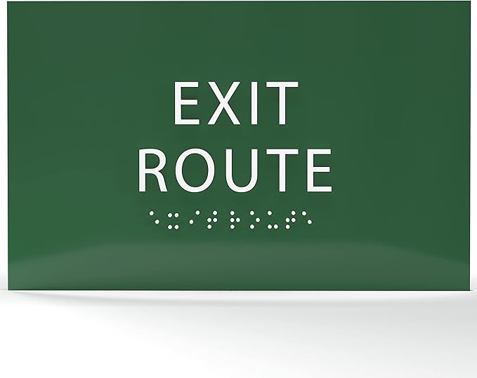 6" X4" Exit Route Sign- Tactile Graphics Grade 2 Braille Text | Modern Utility Wall Mount ADA Compliant Plastic Signs For Schools, Offices, Businesses, Apartments & Restaurants