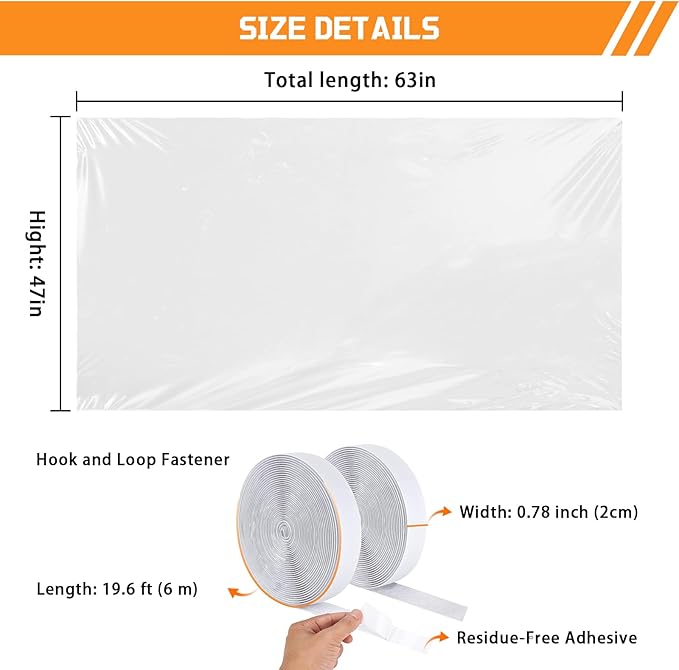 Window Insulation Kit for Winter, 47x63 Inch Cuttable Transparent Plastic Film with Adhesive Tape, Reusable Winterizing Cover for Thermal Insulation Easy to Install & Remove