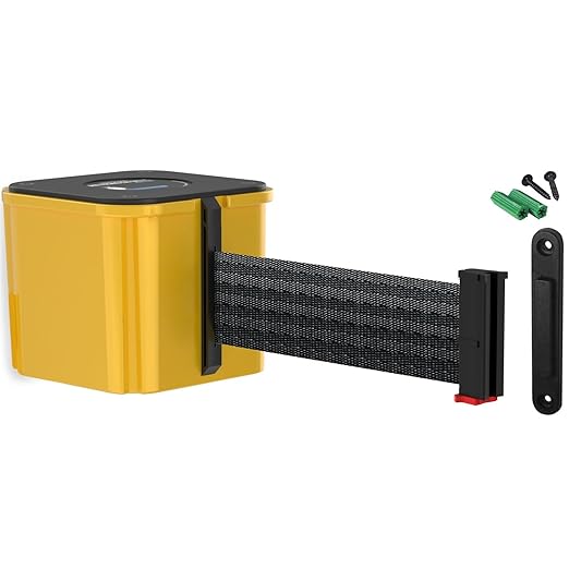 WM412 Retractable Belt Wall Mounted Yellow Crowd Control Barrier and Receiving End, 30' Black Belt