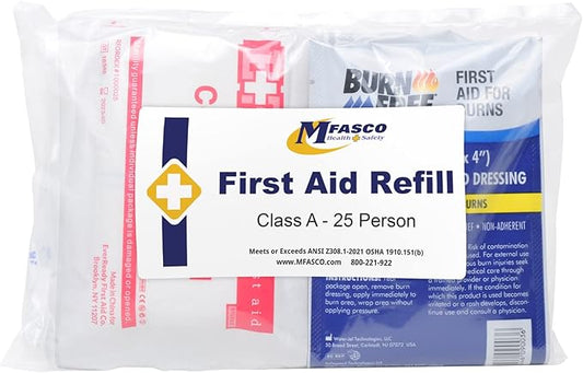 MFASCO First Aid Kits Refill Pack for ANSI Z308.1-2021 Class A OSHA Kit Compliant - User-Friendly Sectioned Bag for Easy Access - Emergency Kit Refill - Fits Medium Kits