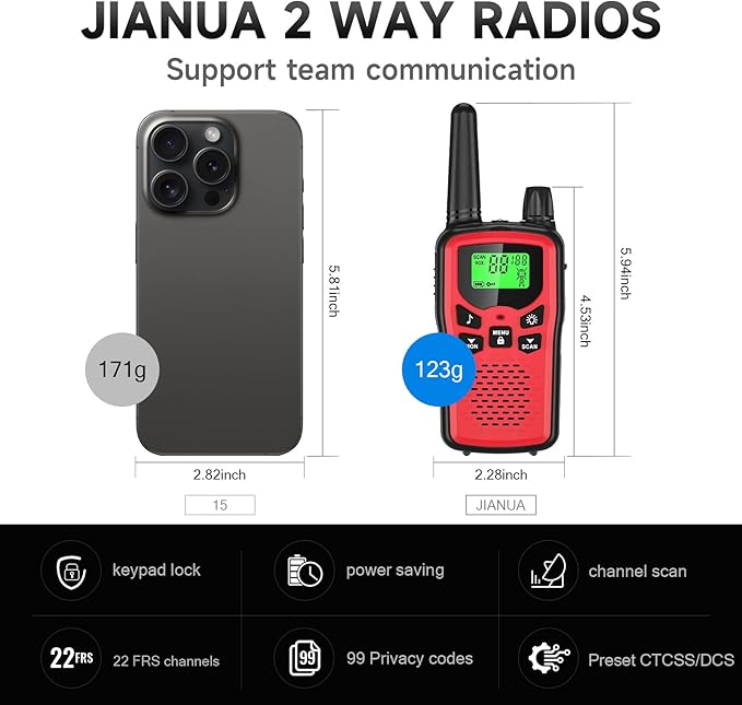 Rechargeable Walkie Talkies Long Range for Adults, Walky Talky VOX with 22 FRS Channels, 99 Privacy Codes Two Way Radio,1200mAh Li-ion Battery, for Camping Hiking Emergency (4 Pack Colorful)