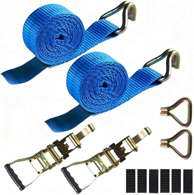2 Pack Heavy Duty Ratchet Tie Down Straps 2" x33' – 6614 lbs Break Strength Cargo Straps with Metal Hooks for Truck, Trailer, Moving, Motorcycle & ATV, Blue