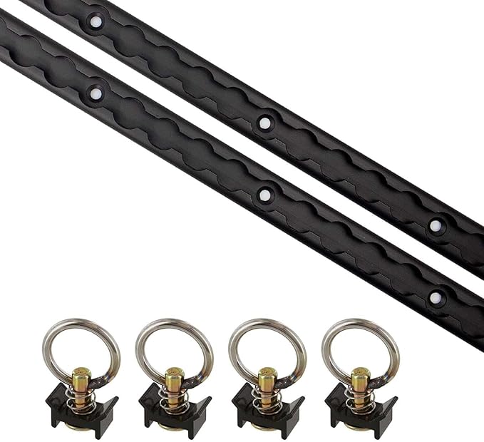 US Cargo Control L Track Tie Down System, Includes (2) USA Made 4-Foot Black Anodized Aluminum L-Track and (4) Black Single Stud O-Ring Fittings, Trailer Tie Down System for Trailers and Truck Beds