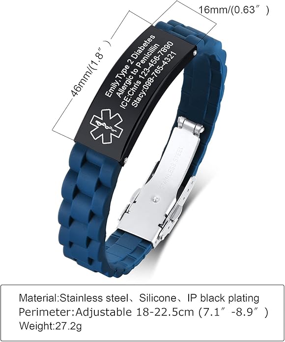 VNOX Medical Alert Bracelets for Men & Women Kids with Free Engraving Adjustable Stainless Steel Mesh Emergency Medical ID Bracelets Wristband