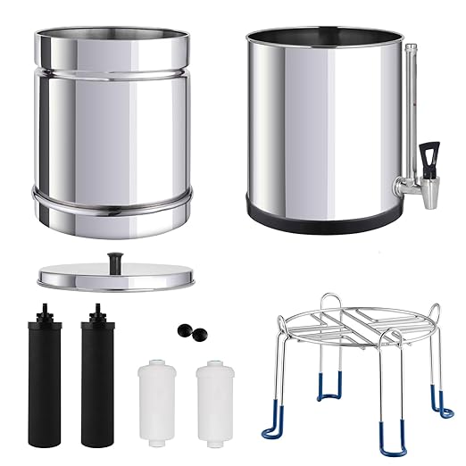 NSF/ANSI 42&372 Standard Stainless Steel Portable Gravity-Fed Water Filter System Water Filter System with Filter and Sight Glass Spigot at Home and Camping (BT-2.25C-A)